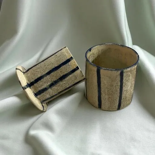 Set florero + vaso líneas azules